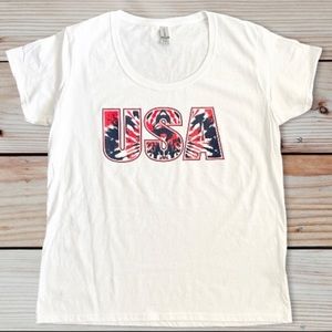 USA Tie Dye Letters White Tee Shirt Size XL